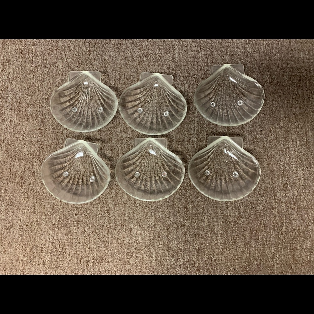 6 vintage glass shell soap dishes or candy dish